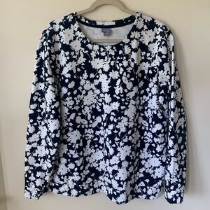 Karen Scott Navy & White Floral Crewneck Sweatshirt